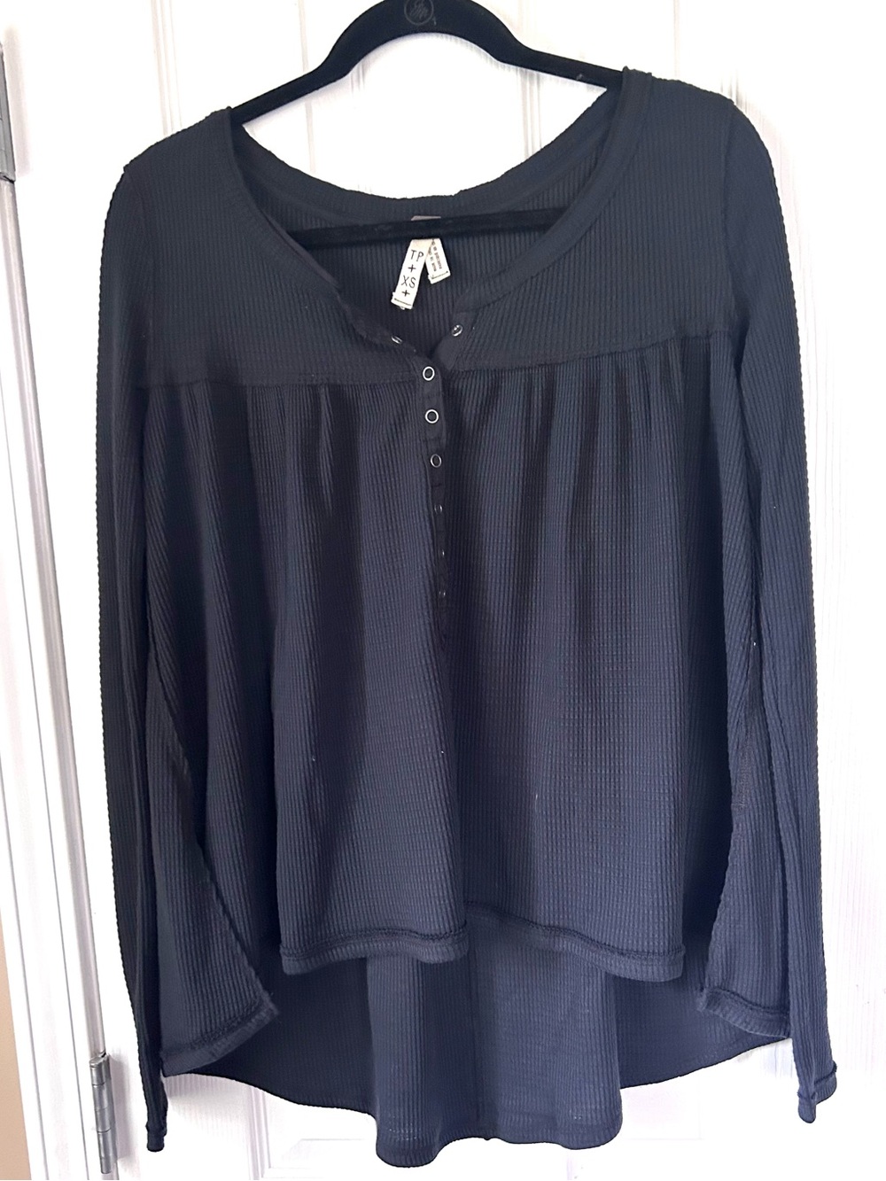 Free People We The Free Black Thermal Henley Top Size XS
